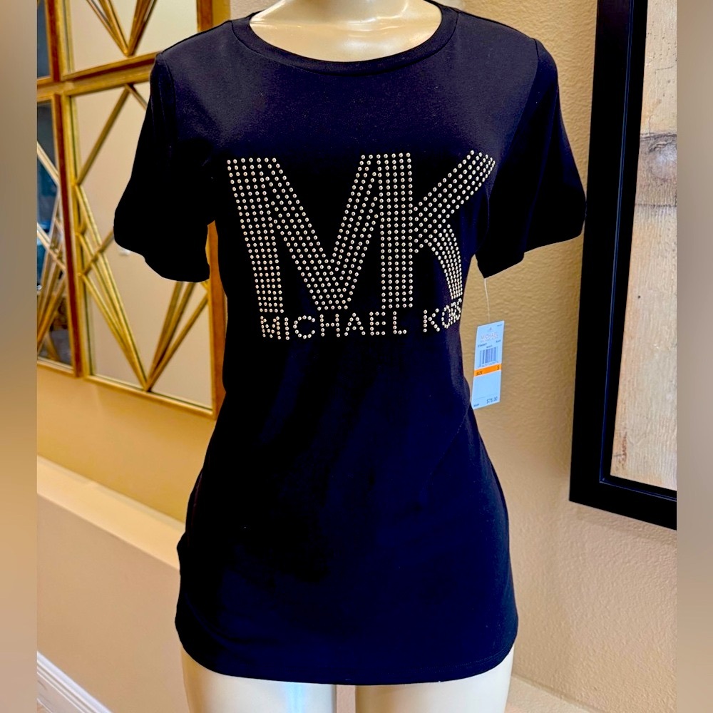 Michael Kors Black Fitted Graphic Short Sleeve Tee Small New with tags.